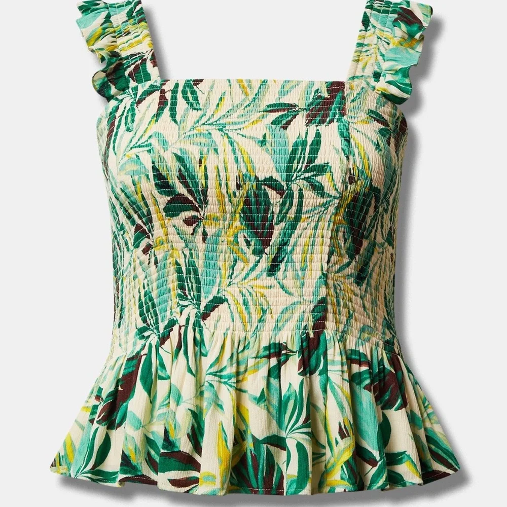 Torrid Top 4X Gauze Tank Shirt Smocked Peplum Ruffle Tropical Tee Plus Size NWT_5